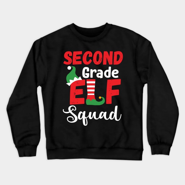 Cute Second Grade Elf Squad Teacher Christmas Crewneck Sweatshirt by Dunnhlpp